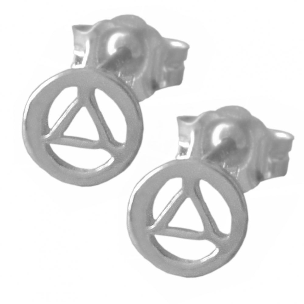 Sterling Silver Stud Earrings, Very Small Circle Triangle