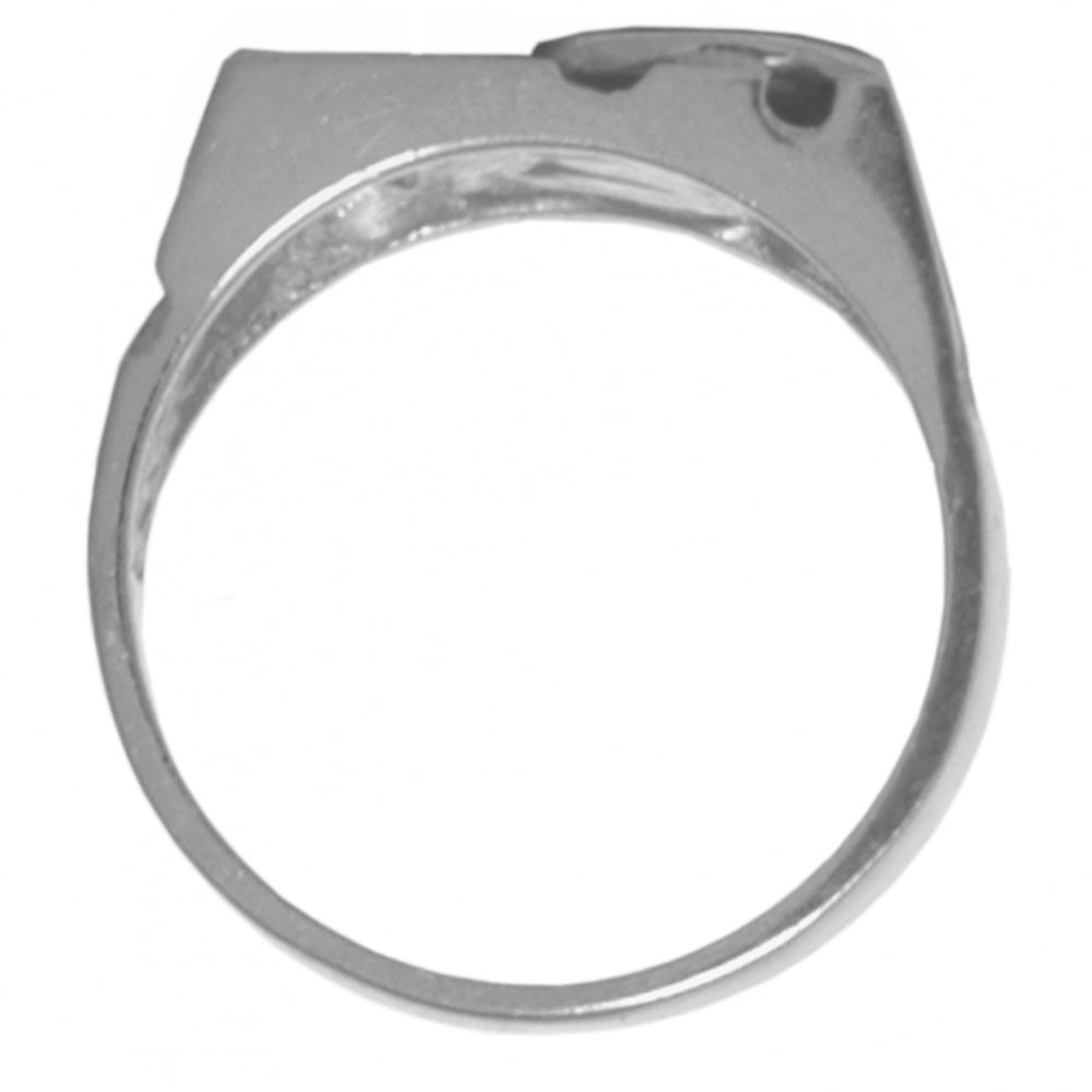 Sterling Silver Mens Ring Rectangular Ravine Textured Style Alcoholics Anonymous AA Symbol with a 5X5mm CZ Triangle in Purple Amethyst Color