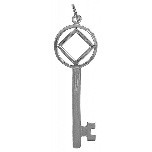 Sterling Silver Pendant, Narcotics Anonymous NA Symbol inside Antique Style Key