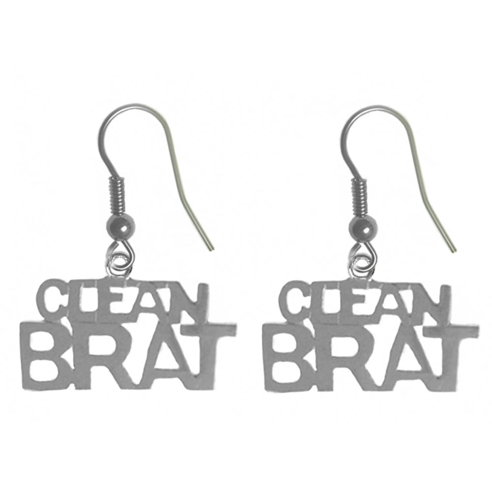 Sterling Silver, Sayings Earrings, "Clean Brat"