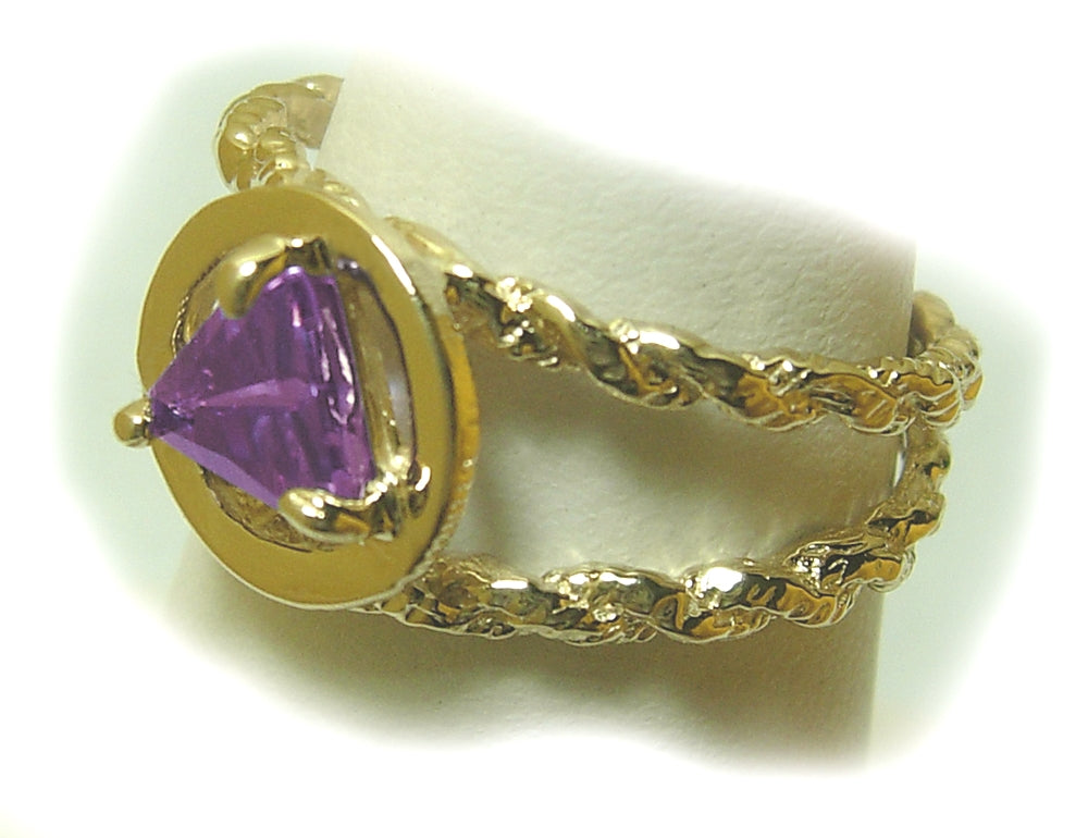 14k Gold Ring, Alcoholics Anonymous AA Symbol Birthstone, Available in 12 Different 5x5mm Triangle Colored CZ Birthstones, Band is Twist Wire Style