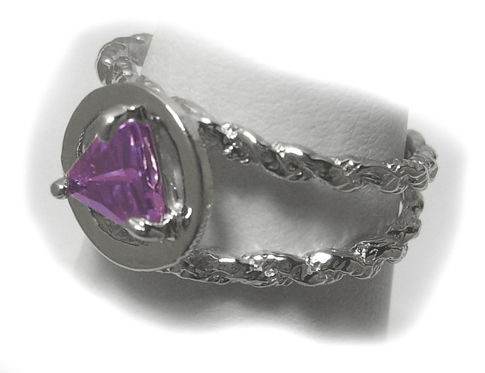 Sterling Silver Birthstone Ring, Alcoholics Anonymous AA Symbol, Available in 12 Different 5x5mm Triangle Colored CZ Birthstones, Band is Twist Wire Style