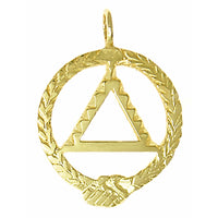 14k Gold Pendant, Alcoholics Anonymous AA Circle of the Fellowship, Steps Shown on Triangle, Medium Size