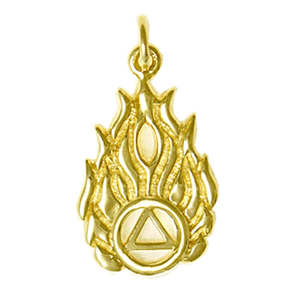 14k Gold Pendant, Alcoholics Anonymous AA Symbol in Flames
