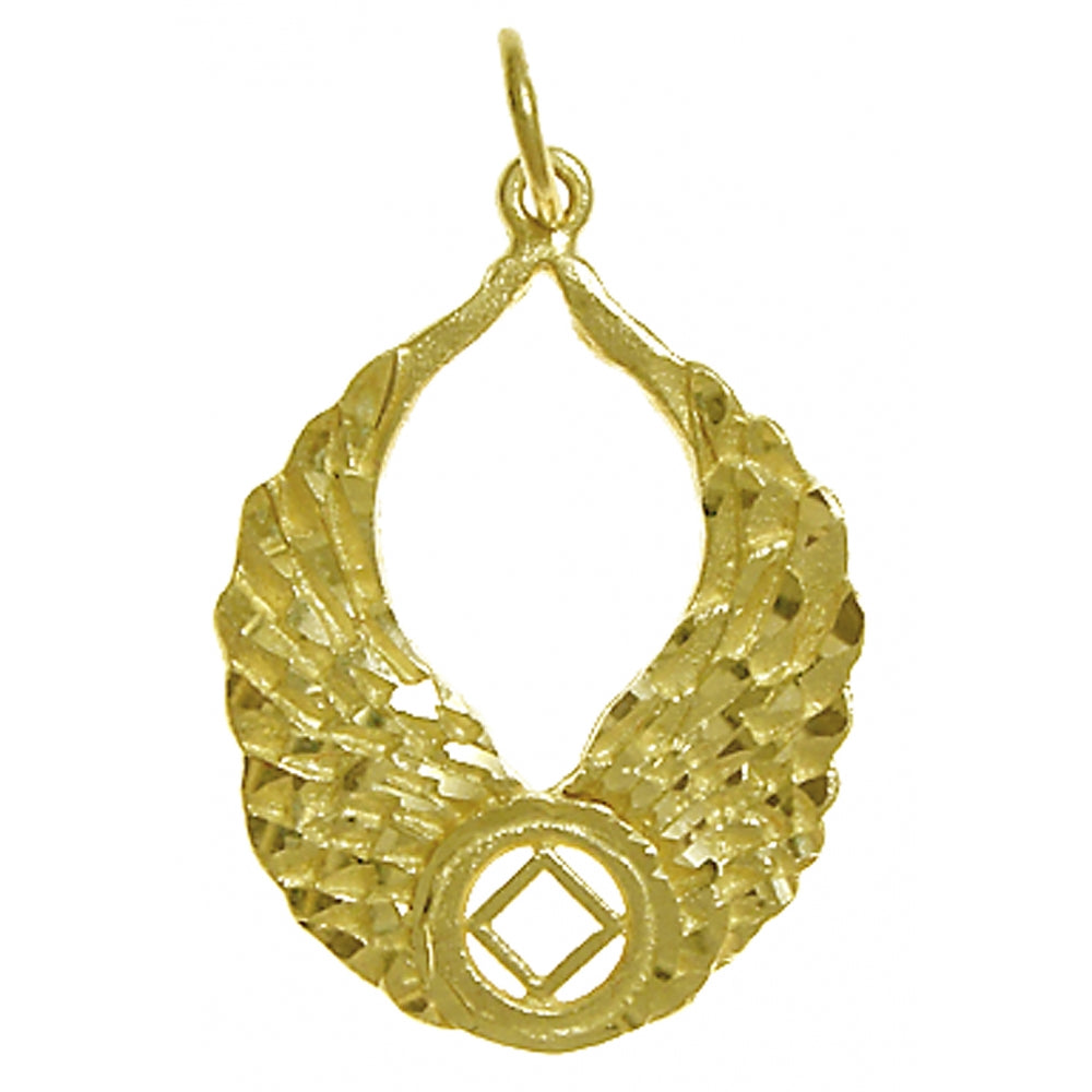 14k Gold Pendant, Narcotics Anonymous NA Recovery Symbol with Angel Wings