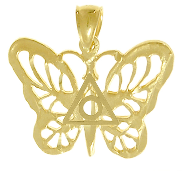 14k Gold Pendant, Butterfly with Family Recovery Symbol in the Center