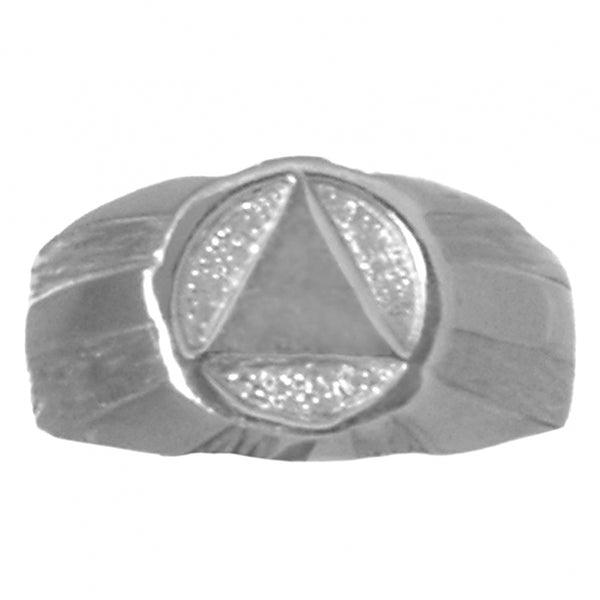 Sterling Silver Mens Ring with Alcoholics Anonymous AA Symbol in a Wide Signet Style