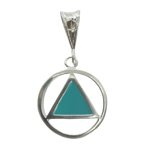 Sterling Silver Alcoholics Anonymous (AA) Symbol Pendant with Turquoise Blue Enamel Inlay