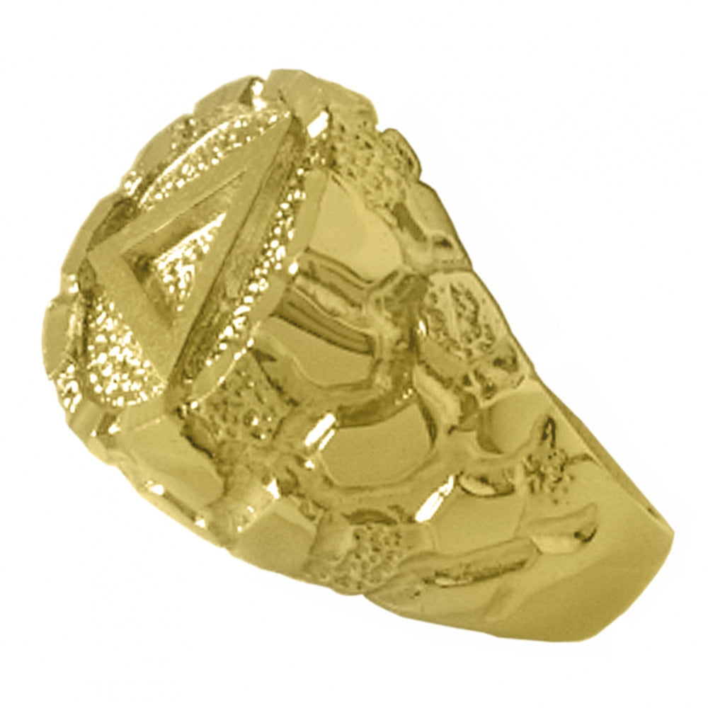 14k Gold, Mens Nugget Ring with Alcoholics Anonymous AA Symbol in a Rustic Style Ring