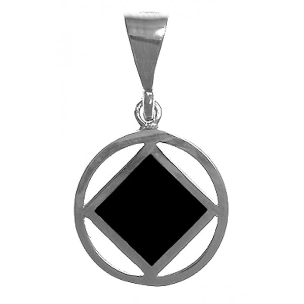 Narcotics Anonymous (NA) Symbol in Black Enamel Inlay & Sterling Silver Pendant