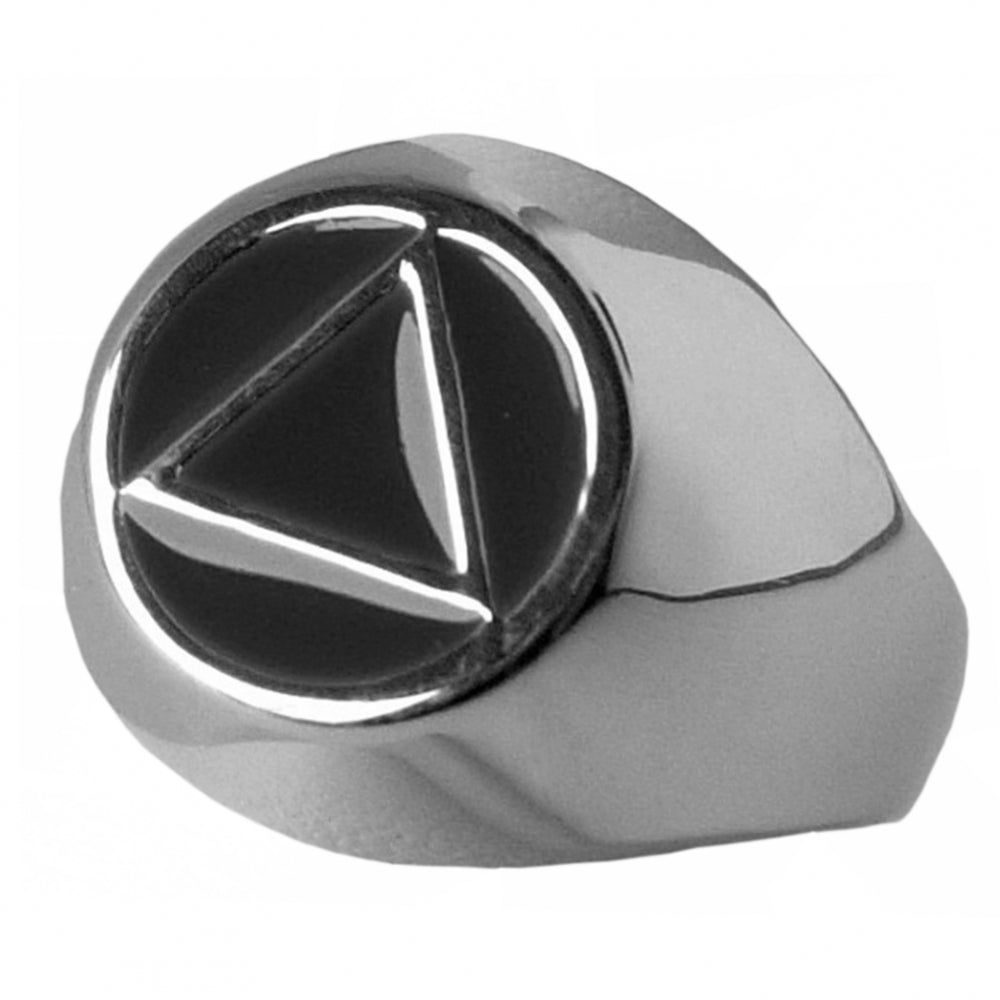 Sterling Silver Mens Ring, Alcoholics Anonymous AA Symbol with Black Enamel Inlay