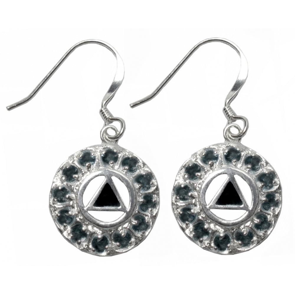 Sterling Silver Earrings, Black Enamel Inlay w/12 Black Cubic Zirconia's