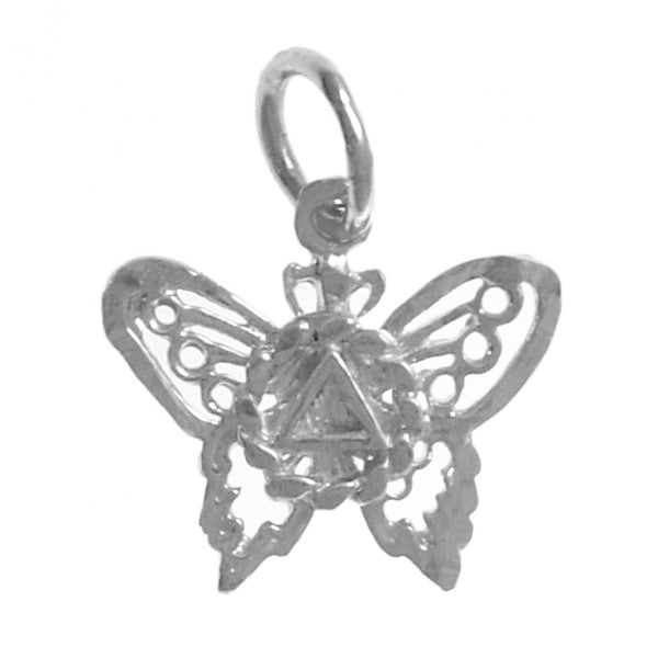 Sterling Silver Pendant, Alcoholics Anonymous AA Symbol on a Small Beautiful Butterfly