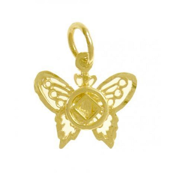 14k Gold Pendant, Narcotics Anonymous NA Symbol on a Small Beautiful Butterfly