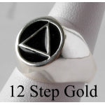 Sterling Silver Mens Ring, Alcoholics Anonymous AA Symbol with Black Enamel Inlay