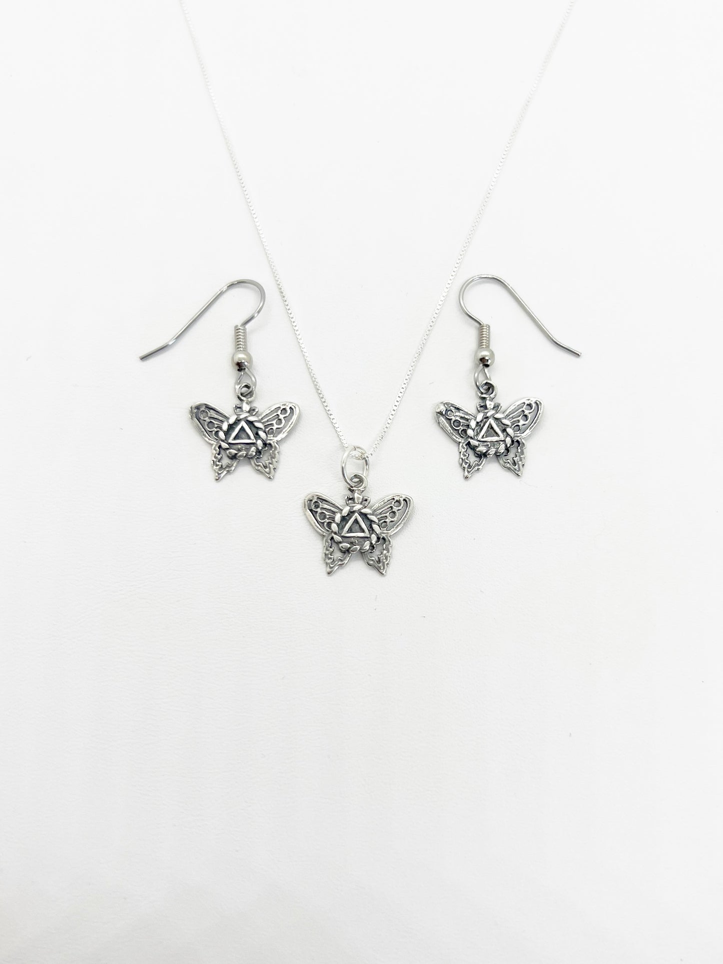 Sterling Silver AA Butterfly pendant and earring Set