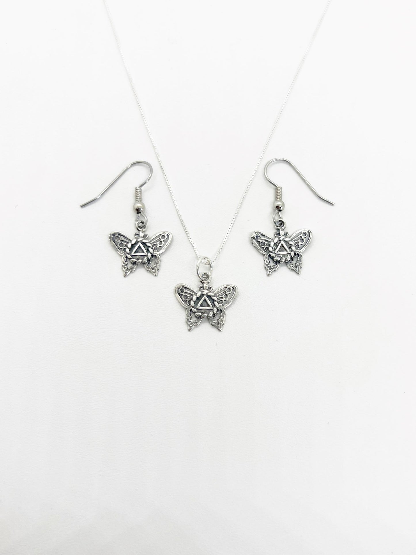Sterling Silver AA Butterfly pendant and earring Set