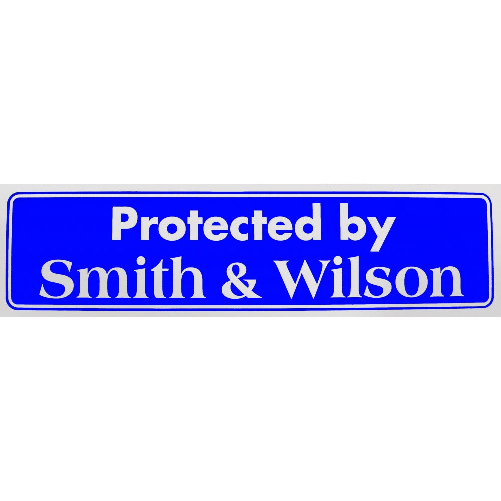 "Protected by Smith & Wilson" Bumper Sticker, Available in 3 Colors, Size 11-1/2" x 3"