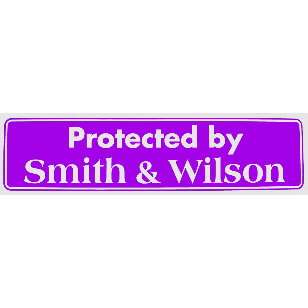 "Protected by Smith & Wilson" Bumper Sticker, Available in 3 Colors, Size 11-1/2" x 3"