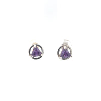 Sterling Silver Earrings, Available in 12 Different 5mm Triangle Colored CZ Birthstones