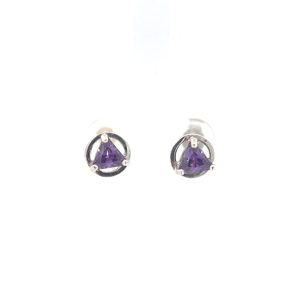 Sterling Silver Earrings, Available in 12 Different 5mm Triangle Colored CZ Birthstones