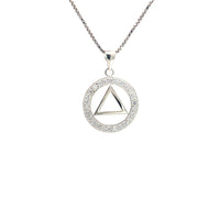 Alcoholics Anonymous (AA) Symbol in a Circle of Crystals Pendant