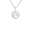 Alcoholics Anonymous (AA) Symbol Pendant in a Circle of Crystals – Sterling Silver Recovery Jewelry