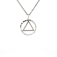 Sterling Silver, Circle Triangle Pendant with Diamond Cut Accents, Lrg/Med Size