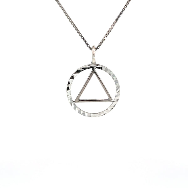 Sterling Silver, Circle Triangle Pendant with Diamond Cut Accents, Lrg/Med Size