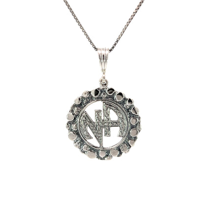 Sterling Silver Pendant, Narcotics Anonymous NA Initials in a Nugget Style Circle