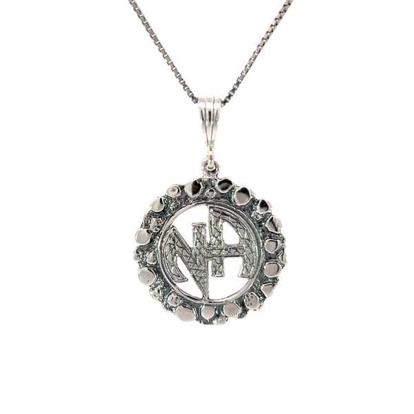 Sterling Silver Pendant, Narcotics Anonymous NA Initials in a Nugget Style Circle