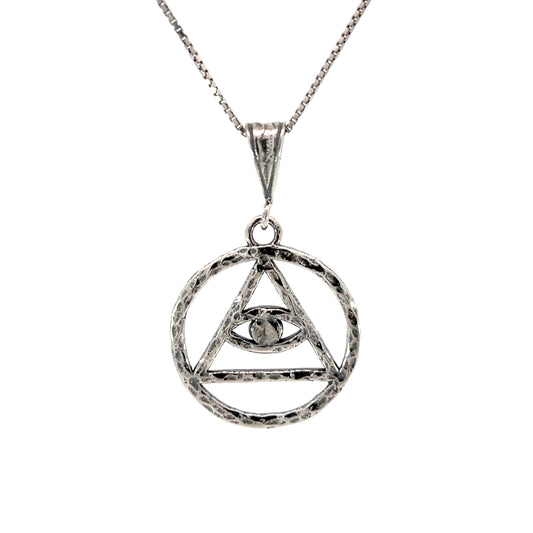 Sterling Silver AA Pendant with Mystic Eye – Large Size, 7.6g, Oxidized Hammered Finish, Made in USA