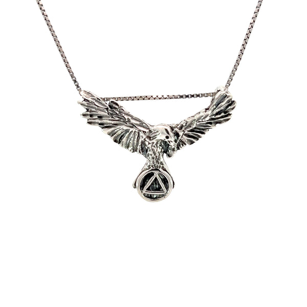 Sterling Silver Pendant, Alcoholics Anonymous AA Symbol on the Tail Feathers of an Open Winged Eagle