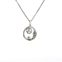 Sterling Silver, Moon and Star Pendant with Alcoholics Anonymous AA Symbol, Medium Size