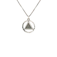 Sterling Silver Pendant, Diamond Cut Circle with Textured Triangle, Large Size