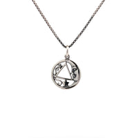 Sterling Silver, Moon and Star Pendant with Alcoholics Anonymous AA Symbol, Medium Size