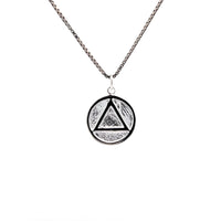 Sterling Silver Pendant, Solid Textured Circle, Coin Style with Triangle, Medium Size