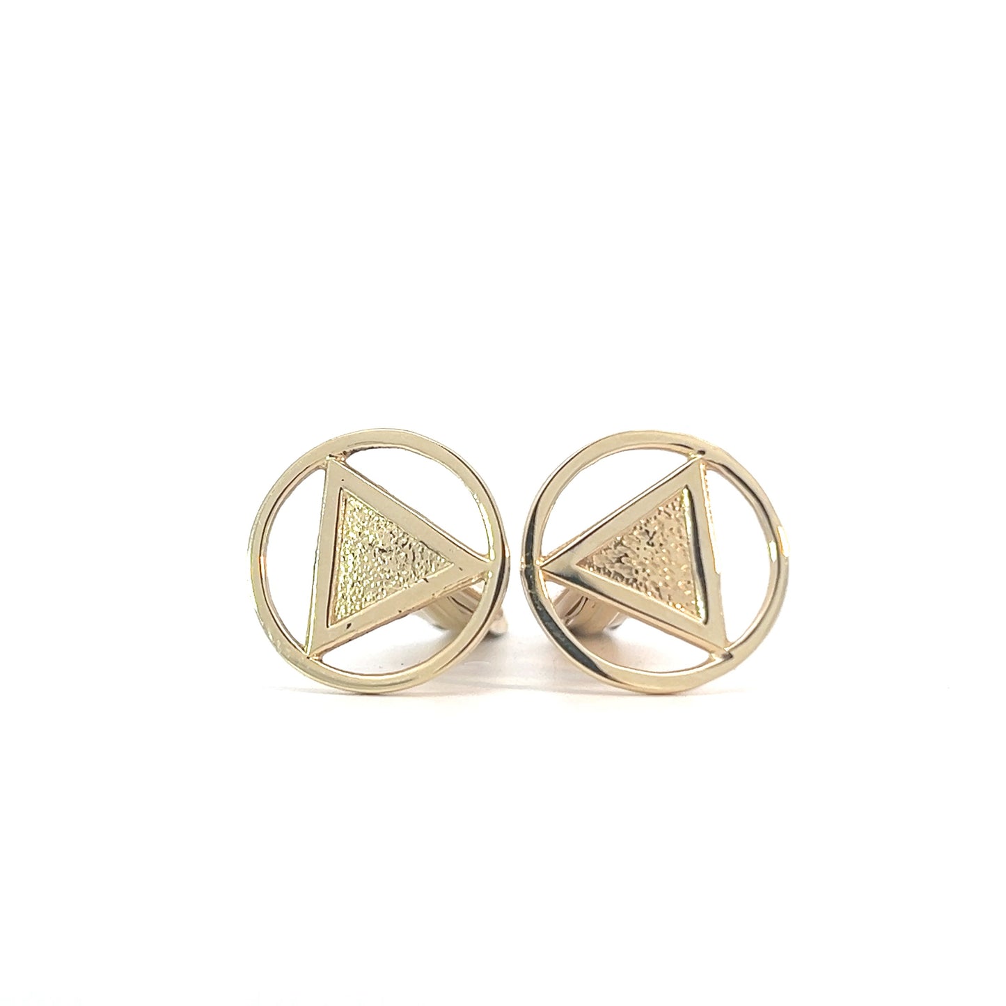 14k Gold Cuff Links, Alcoholics Anonymous AA Circle Triangle in Solid Coin Style Finish
