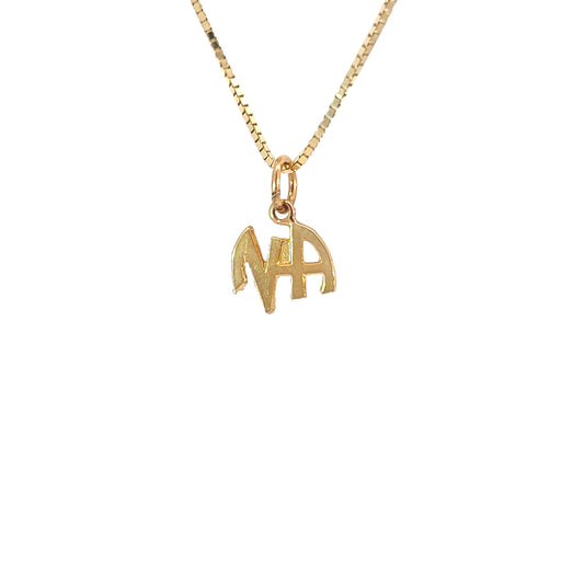 14k Gold Pendant, Small Narcotics Anonymous NA Initials
