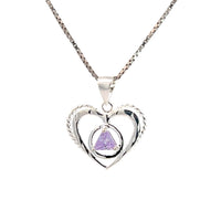 Sterling Silver Pendant, Alcoholics Anonymous AA Symbol set in a Open Heart, Available in 12 Different 5mm Cubic Zirconia Triangle Birthstones