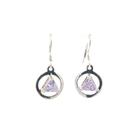 Sterling Silver Earrings, Alcoholics Anonymous AA Symbol, Available in 12 Different 6mm Triangle Colored CZ Birthstones