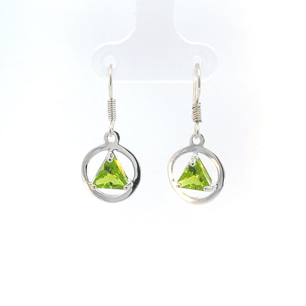 Sterling Silver Earrings, Alcoholics Anonymous AA Symbol, Available in 12 Different 6mm Triangle Colored CZ Birthstones
