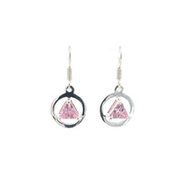 Sterling Silver Earrings, Alcoholics Anonymous AA Symbol, Available in 12 Different 6mm Triangle Colored CZ Birthstones