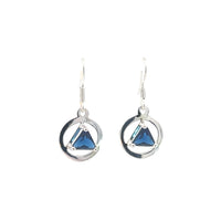 Sterling Silver Earrings, Alcoholics Anonymous AA Symbol, Available in 12 Different 6mm Triangle Colored CZ Birthstones