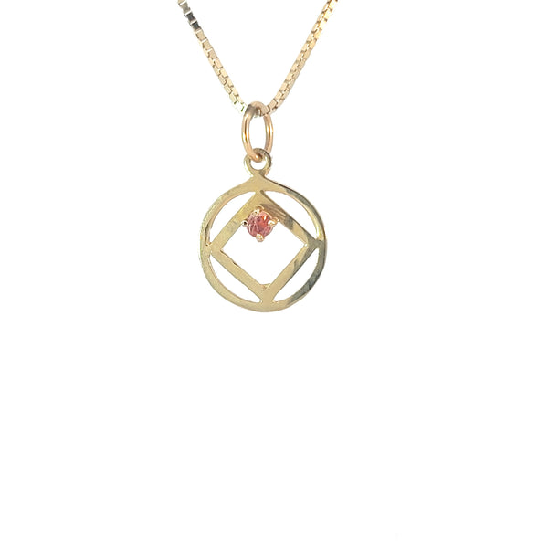 14k Gold Pendant, Narcotics Anonymous NA Symbol, Available in 12 Different Birthstones