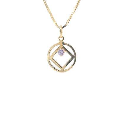 14k Gold Pendant, Narcotics Anonymous NA Symbol, Available in 12 Different Birthstones