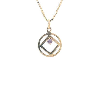 14k Gold Pendant, Narcotics Anonymous NA Symbol, Available in 12 Different Birthstones