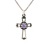 Sterling Silver AA Symbol Cross Pendant with 5mm Birthstone – Available in 12 Colors