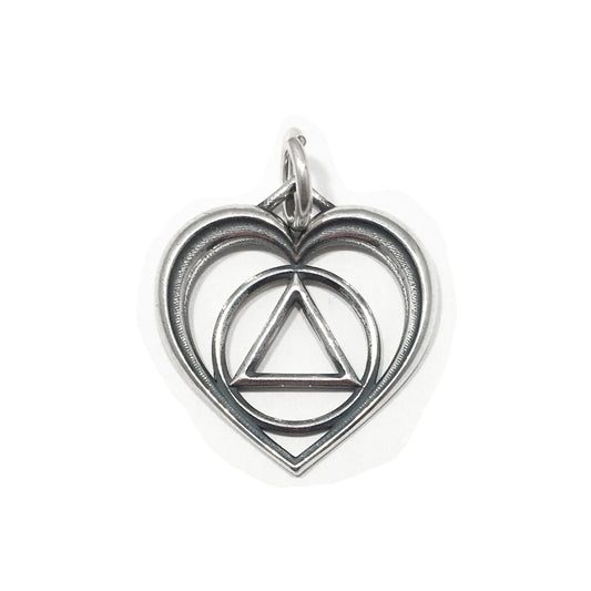 AA Symbol In A 3D Heart , Sterling Silver