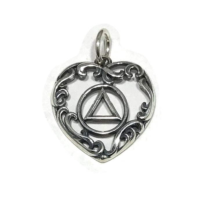 Sterling Silver Ornate AA Medium Heart Pendant